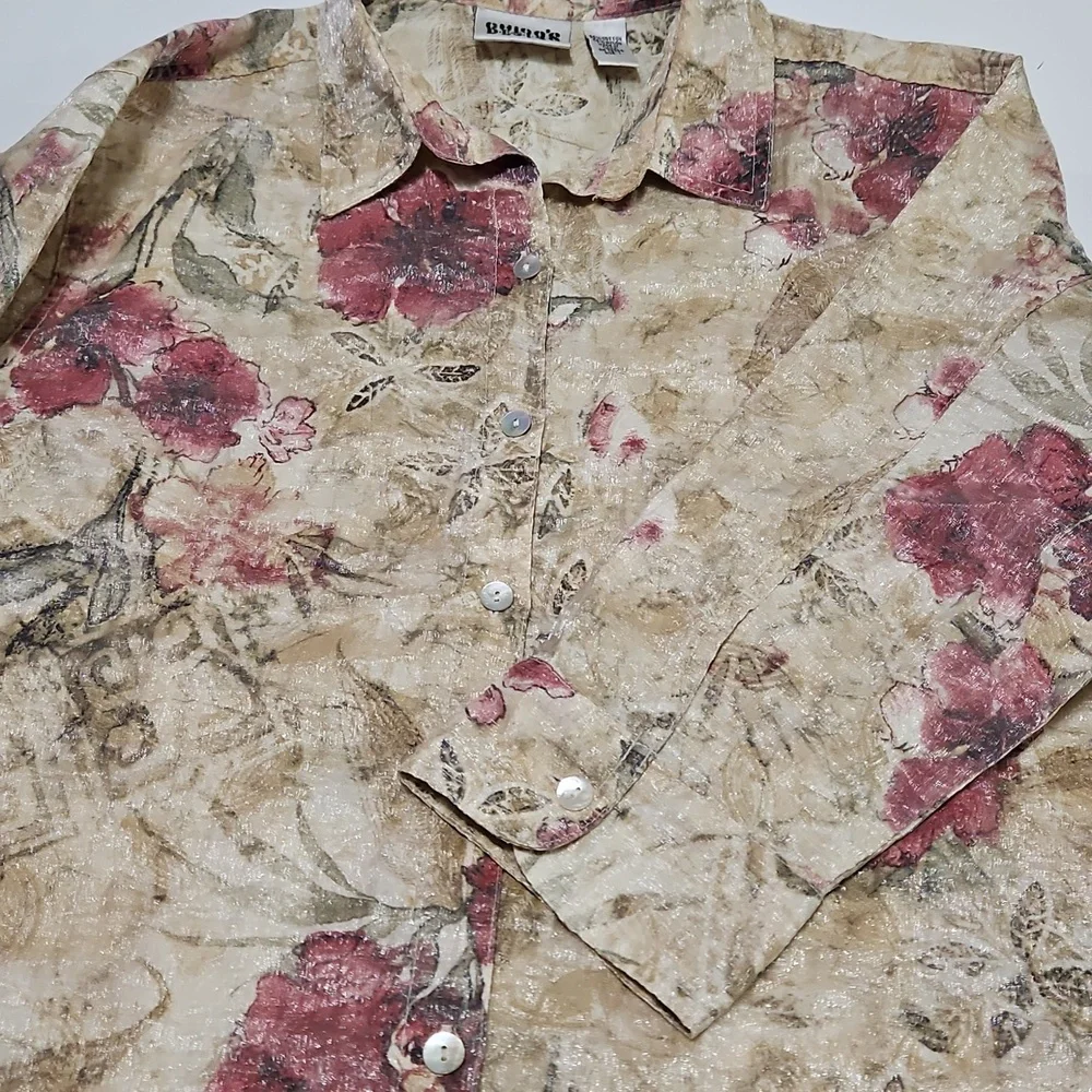 Chico's Design Shimmering Gold Floral Women's Jacket Style Shirt Size 1 #1031 - Picture 9 of 16